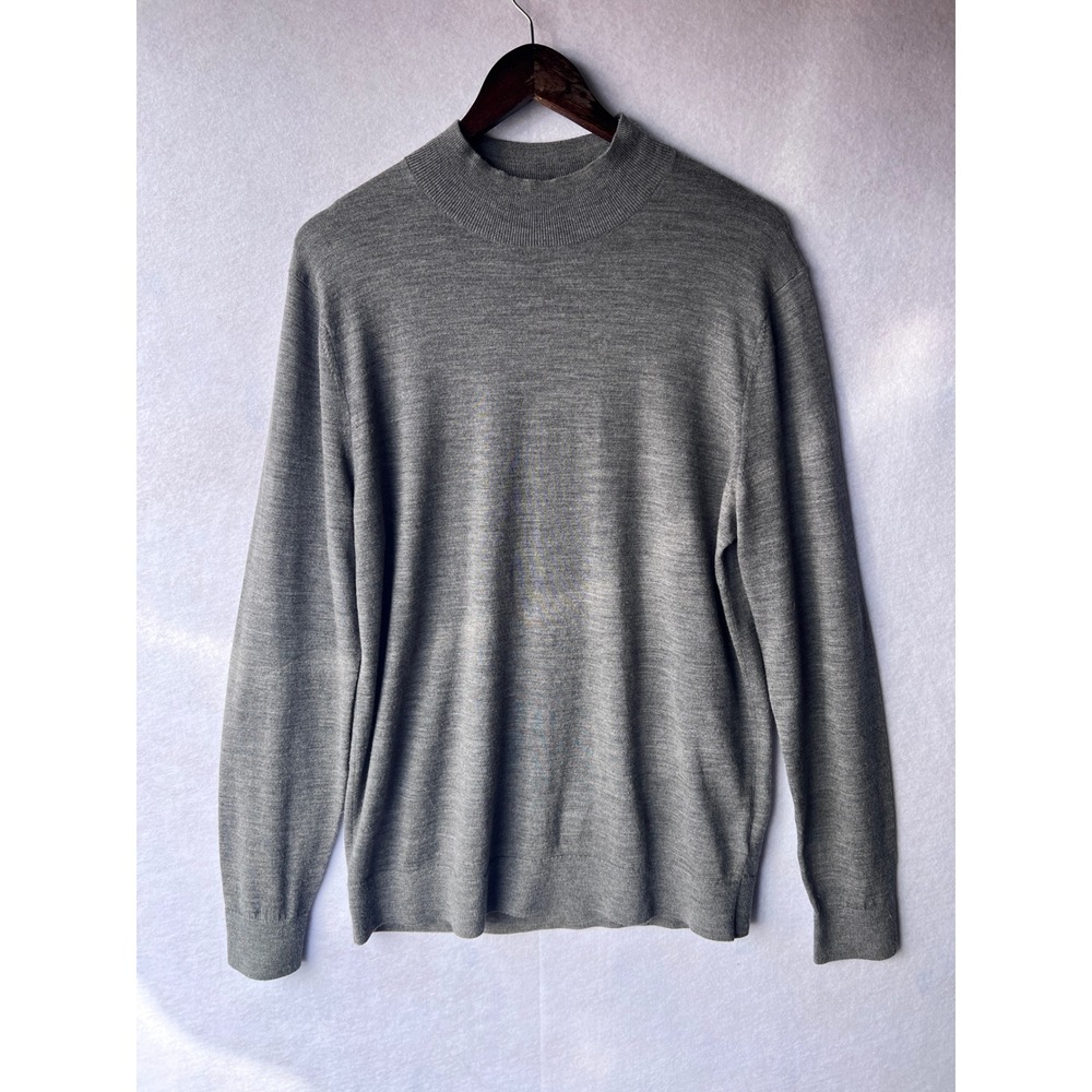 Banana Republic Mens Grey 100% Merino Wool Mock Neck Lightweight Sweater L